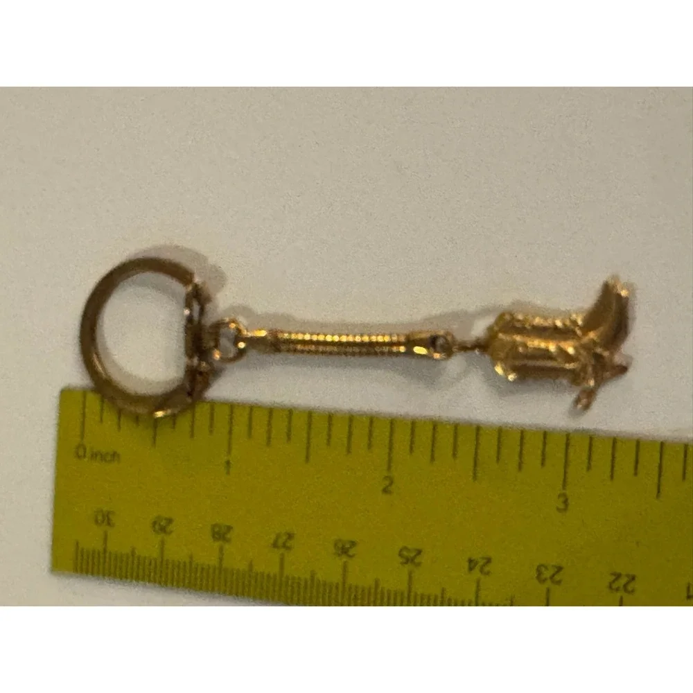 Vintage Gold Tone Cowboy Boot‎ Keychain Western Spur Snake Chain Accessory